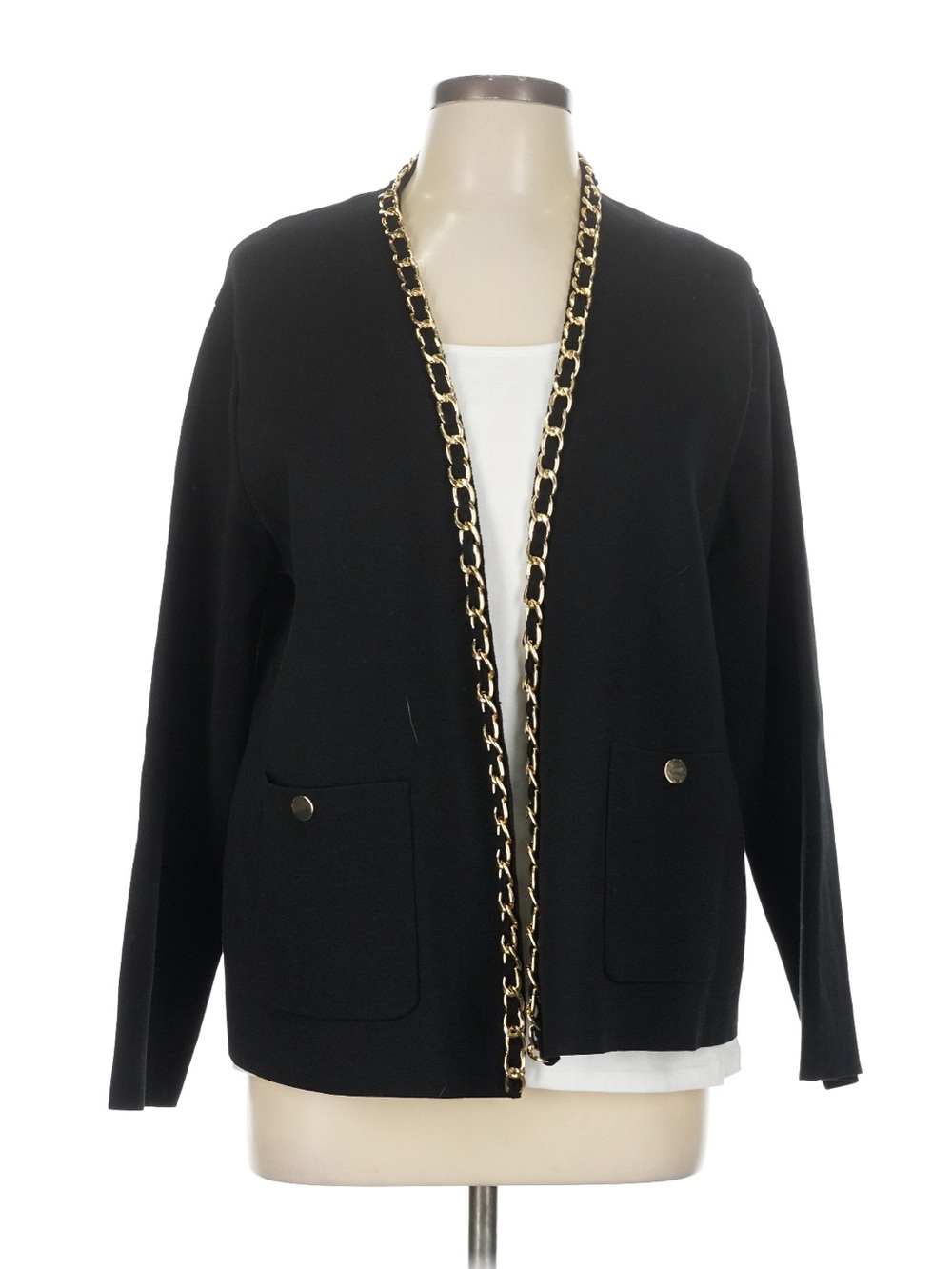 NWT INC Black Open-Front Chain Trim Jacket